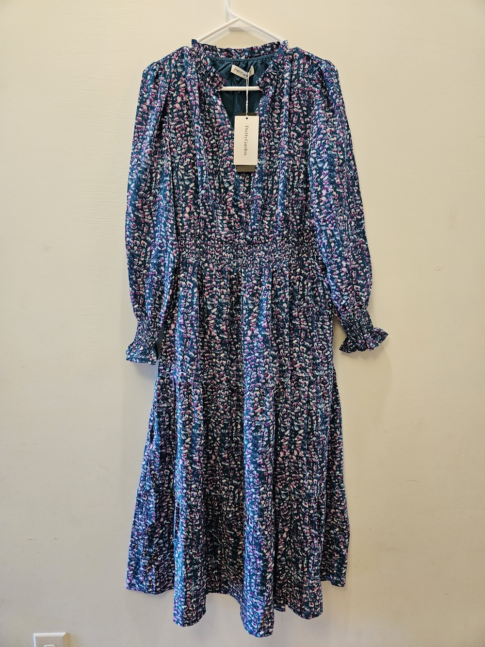 SPRING Teal Floral Smocked Waist Midi Dress